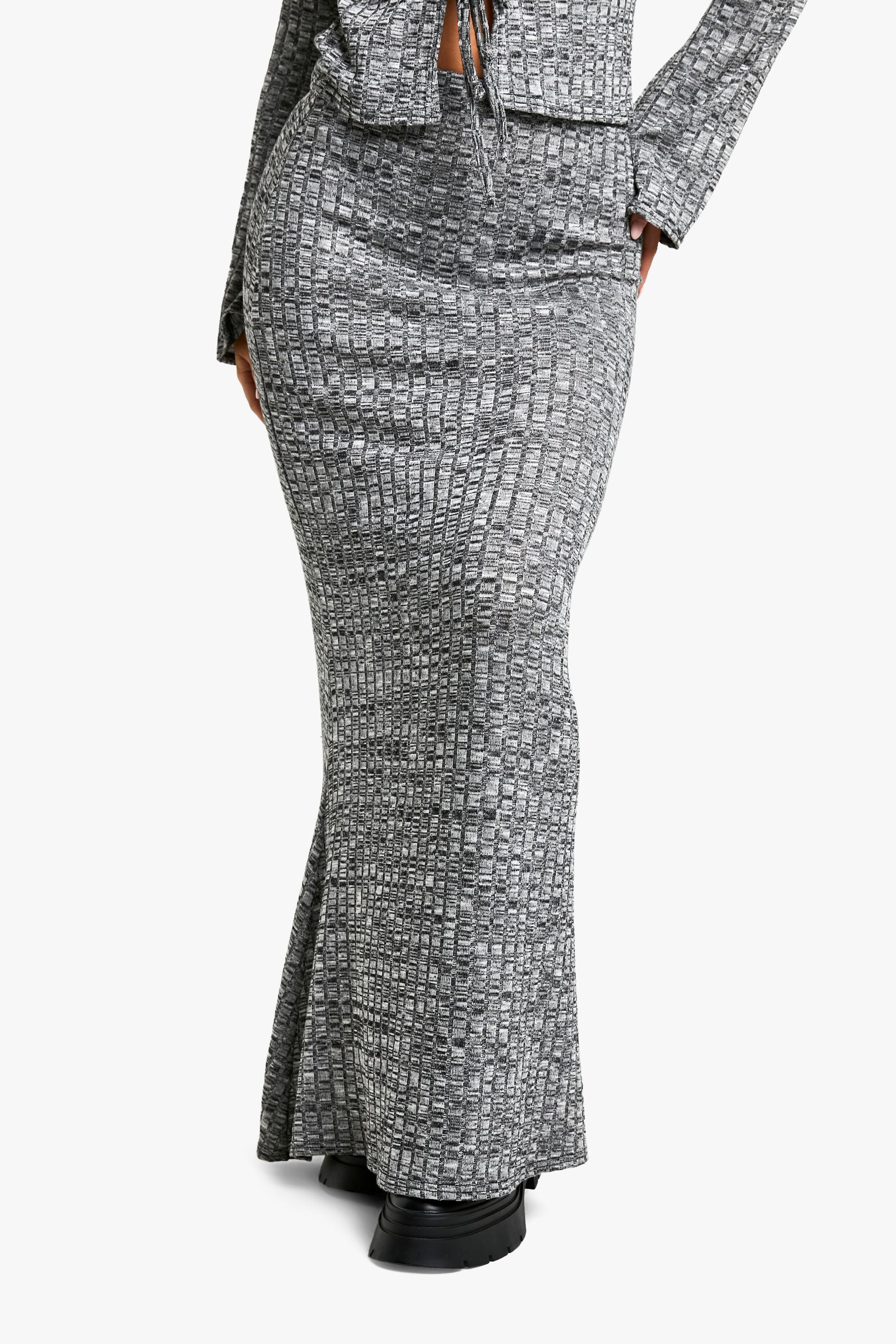 Marl Rib Fishtail Maxi Skirt