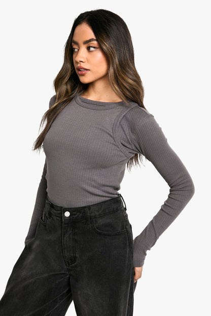 2 Layer Rib Long Sleeve Top