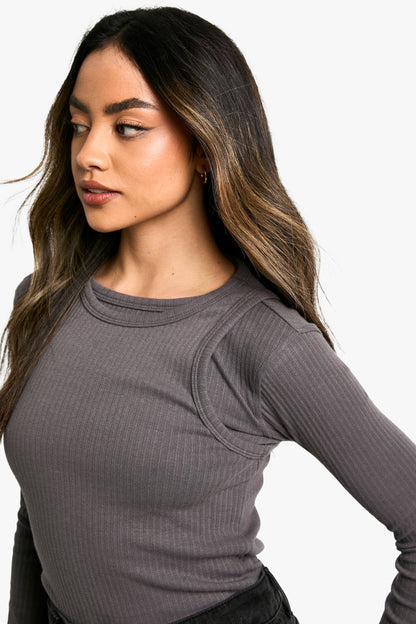 2 Layer Rib Long Sleeve Top