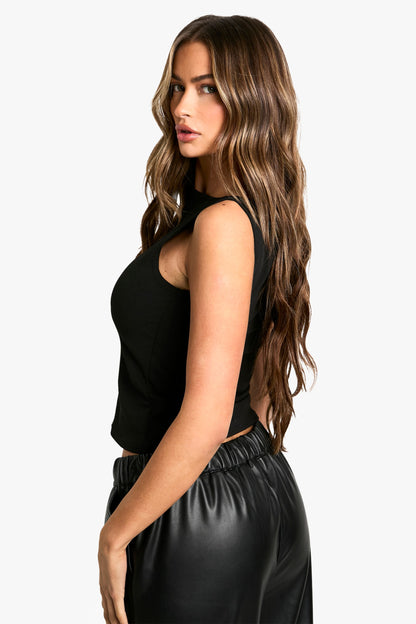 Crepe Slash Neck Sleeveless Blouse