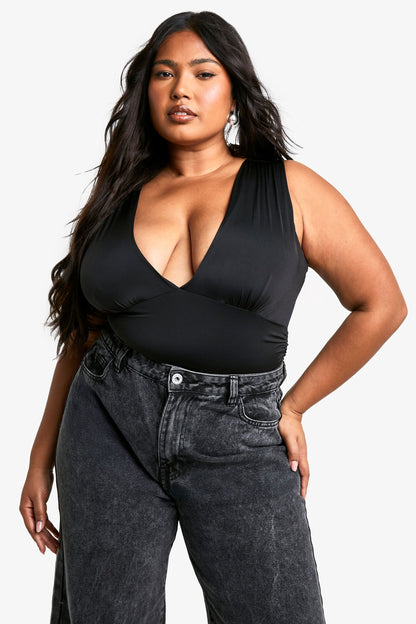 Plus Slinky Plunge Sleeveless Bodysuit