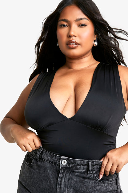 Plus Slinky Plunge Sleeveless Bodysuit