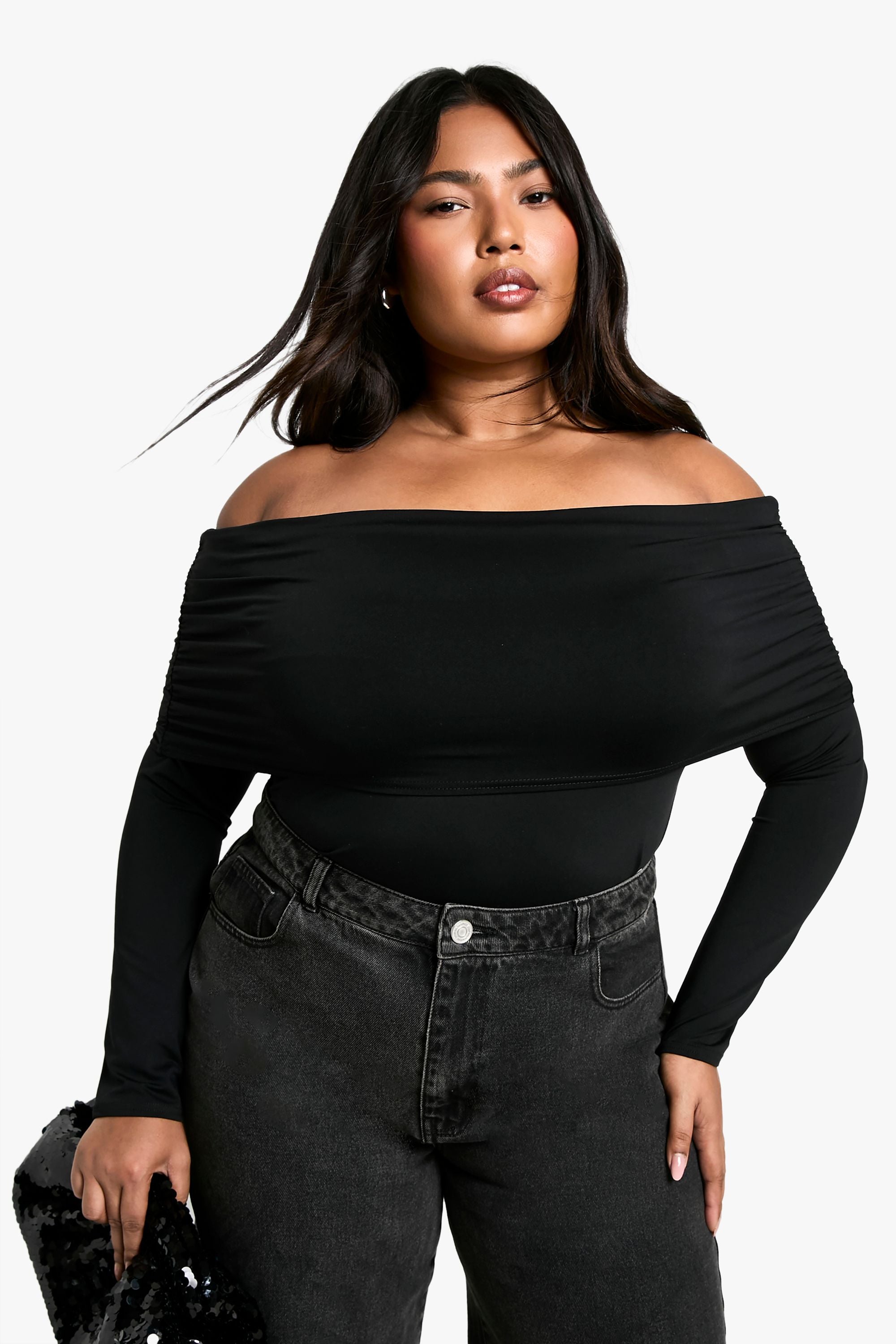 Plus Jersey Off Shoulder Top