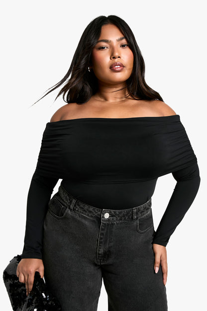 Plus Jersey Off Shoulder Top