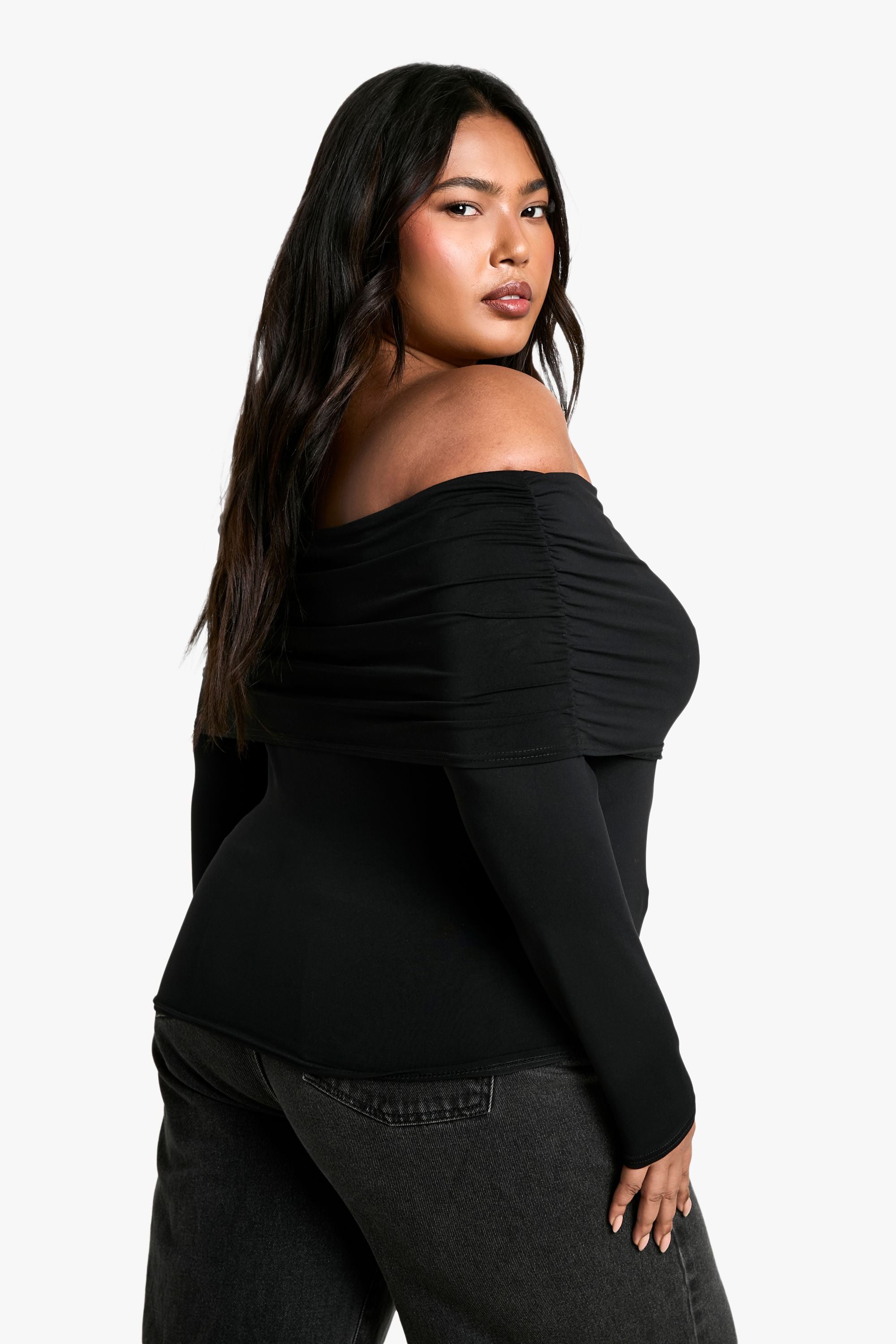 Plus Jersey Off Shoulder Top
