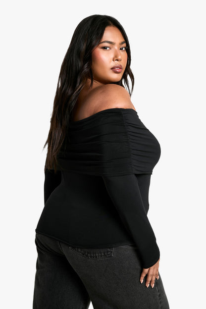 Plus Jersey Off Shoulder Top