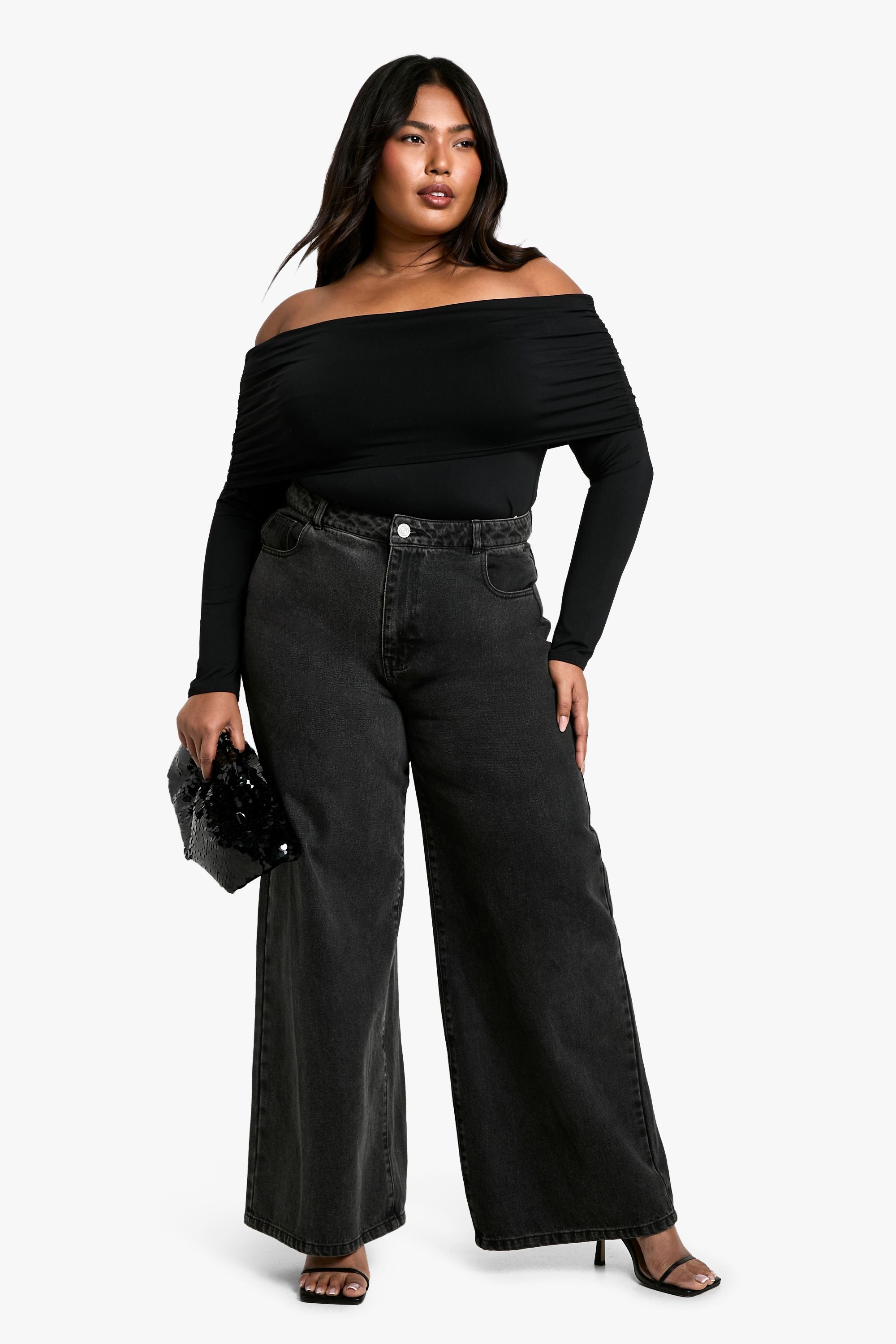 Plus Jersey Off Shoulder Top