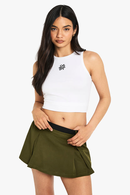 Contrast Waistband Box Pleat Skort