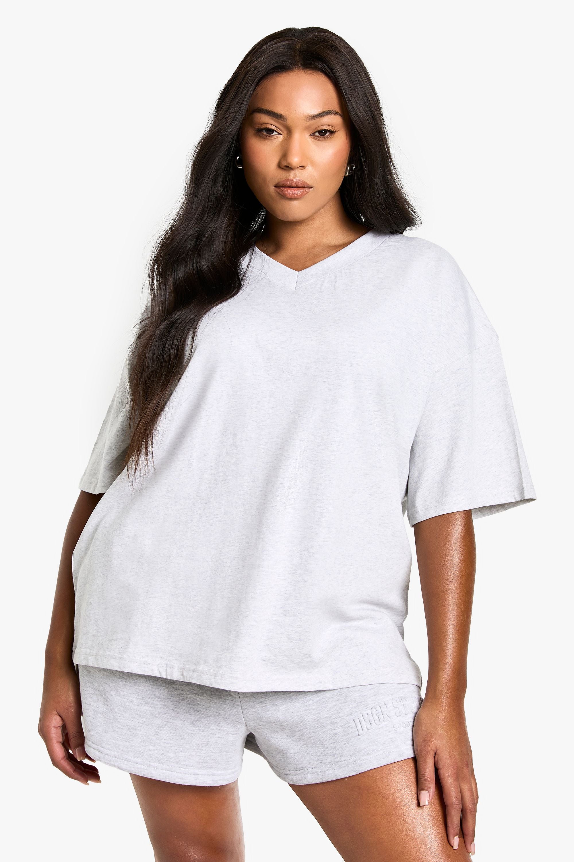 Plus Cotton Oversized V Neck T-Shirt