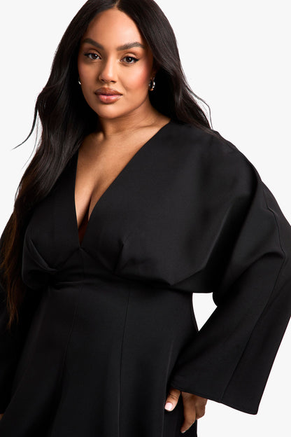 Plus Pleated Skirt Long Sleeve Skater Dress