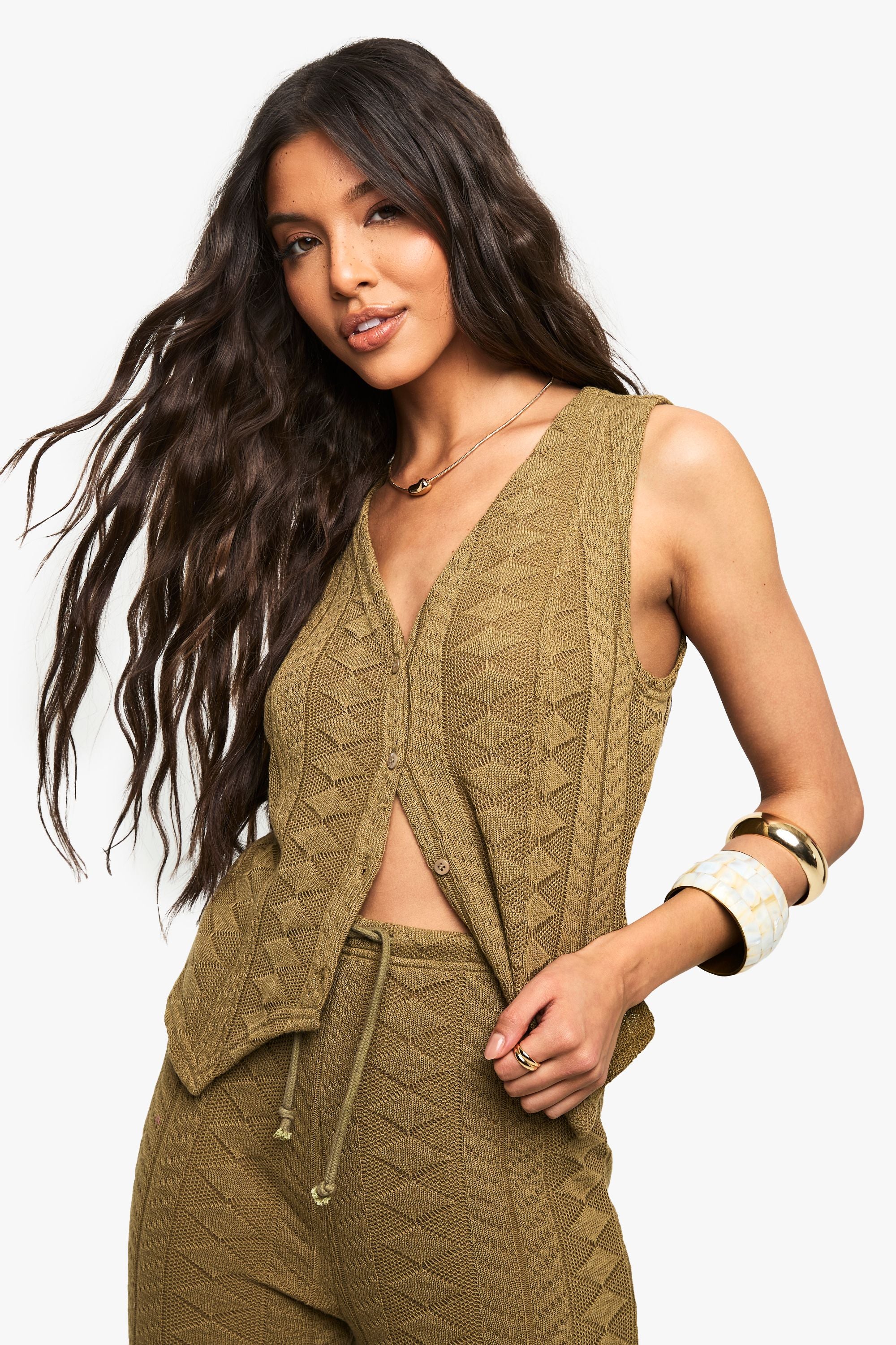 Mix and Match Textured Patterned Knitted Waistcoat