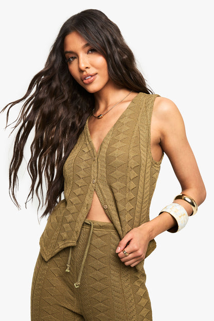 Mix and Match Textured Patterned Knitted Waistcoat
