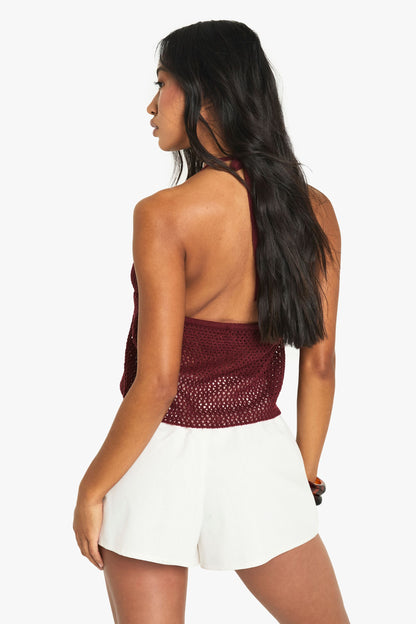 Crochet Flower Detail Floaty Knitted Top
