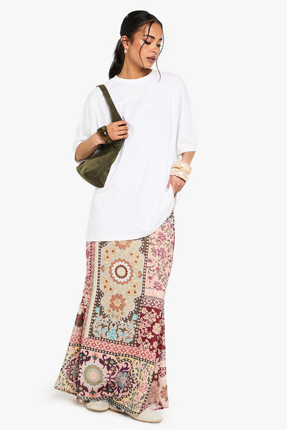 Patchwork Paisley Print Woven Maxi Skirt