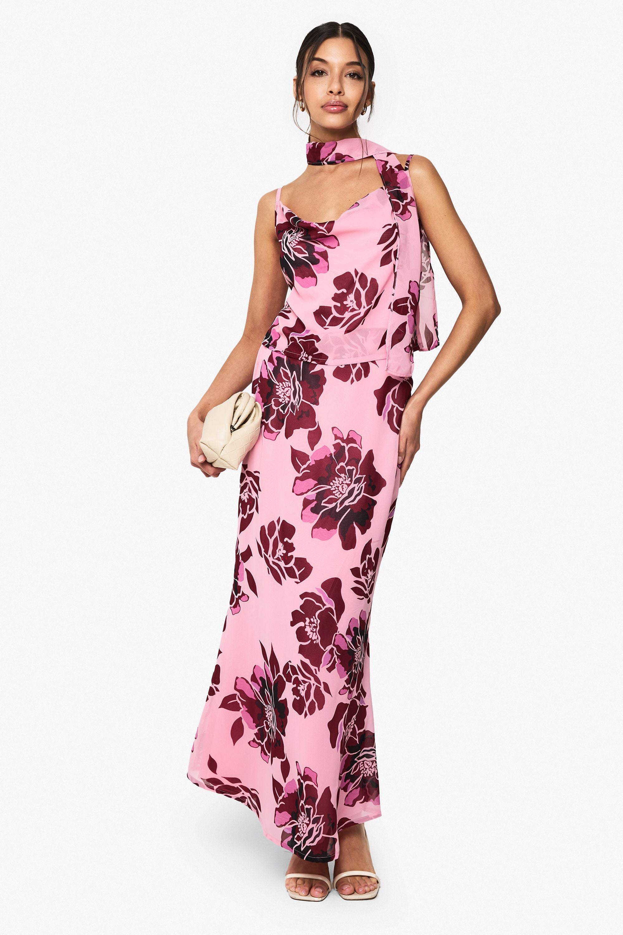 Floral Print Cowl Neck Woven Cami Top