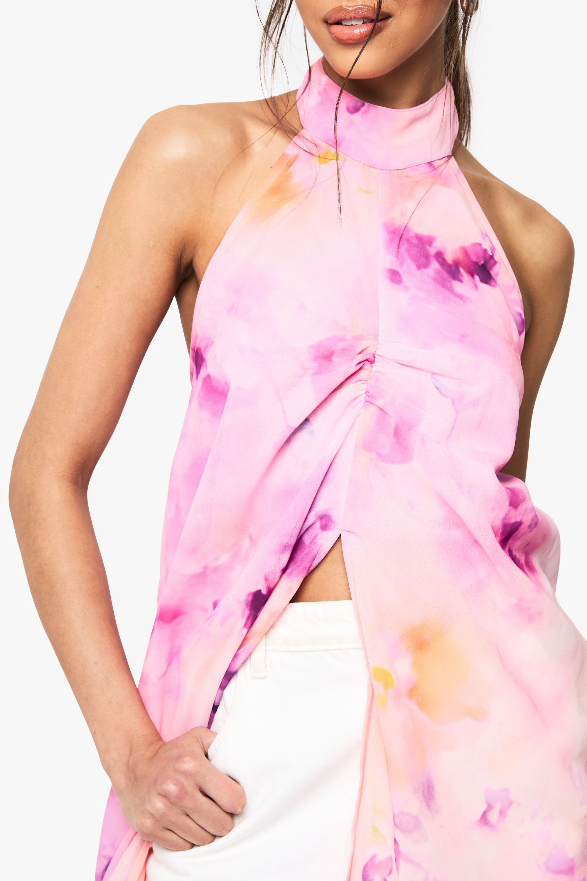 Floral Print High Neck Woven Maxi Top