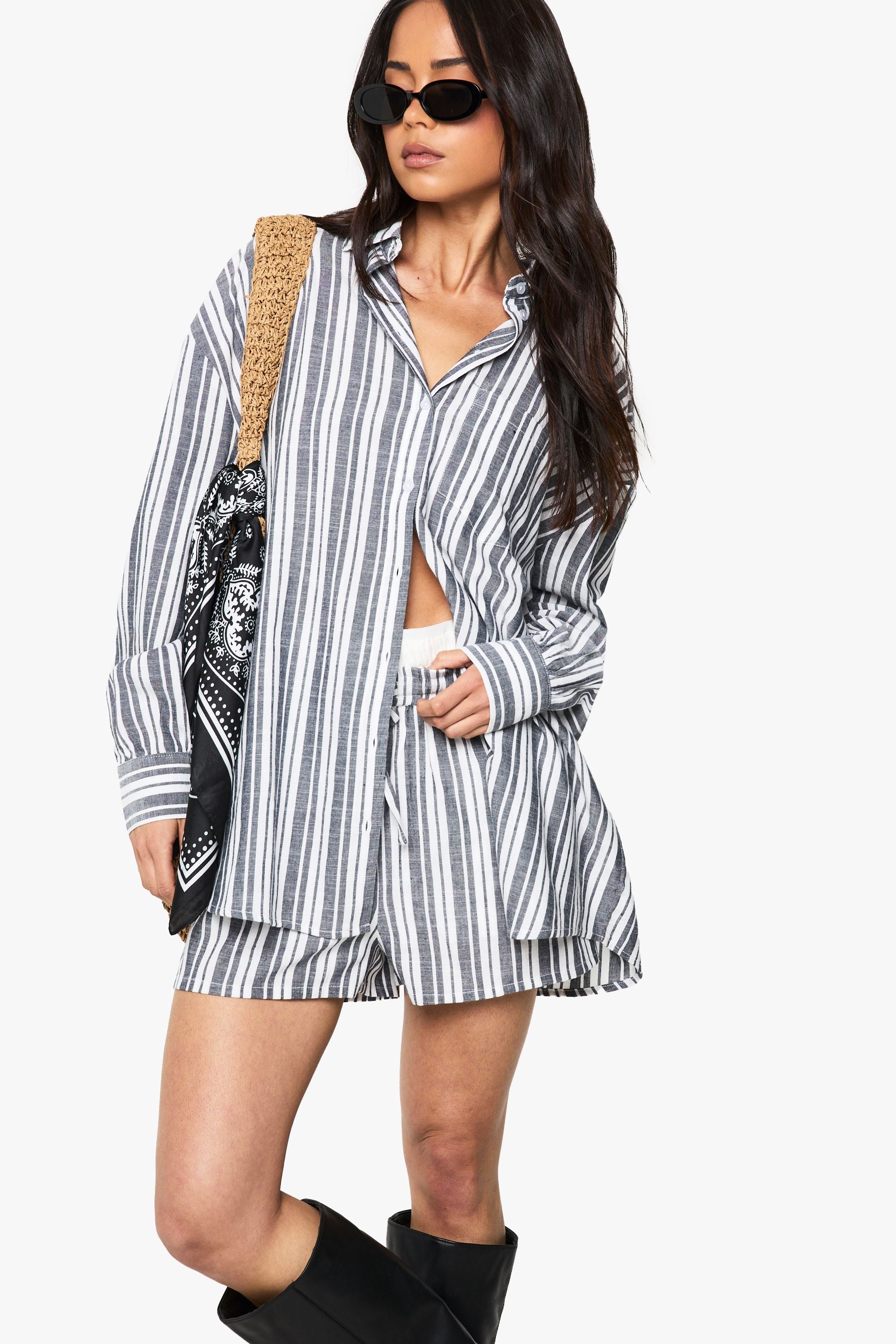 Stripe Long Sleeve Shirt & Shorts Co-ord