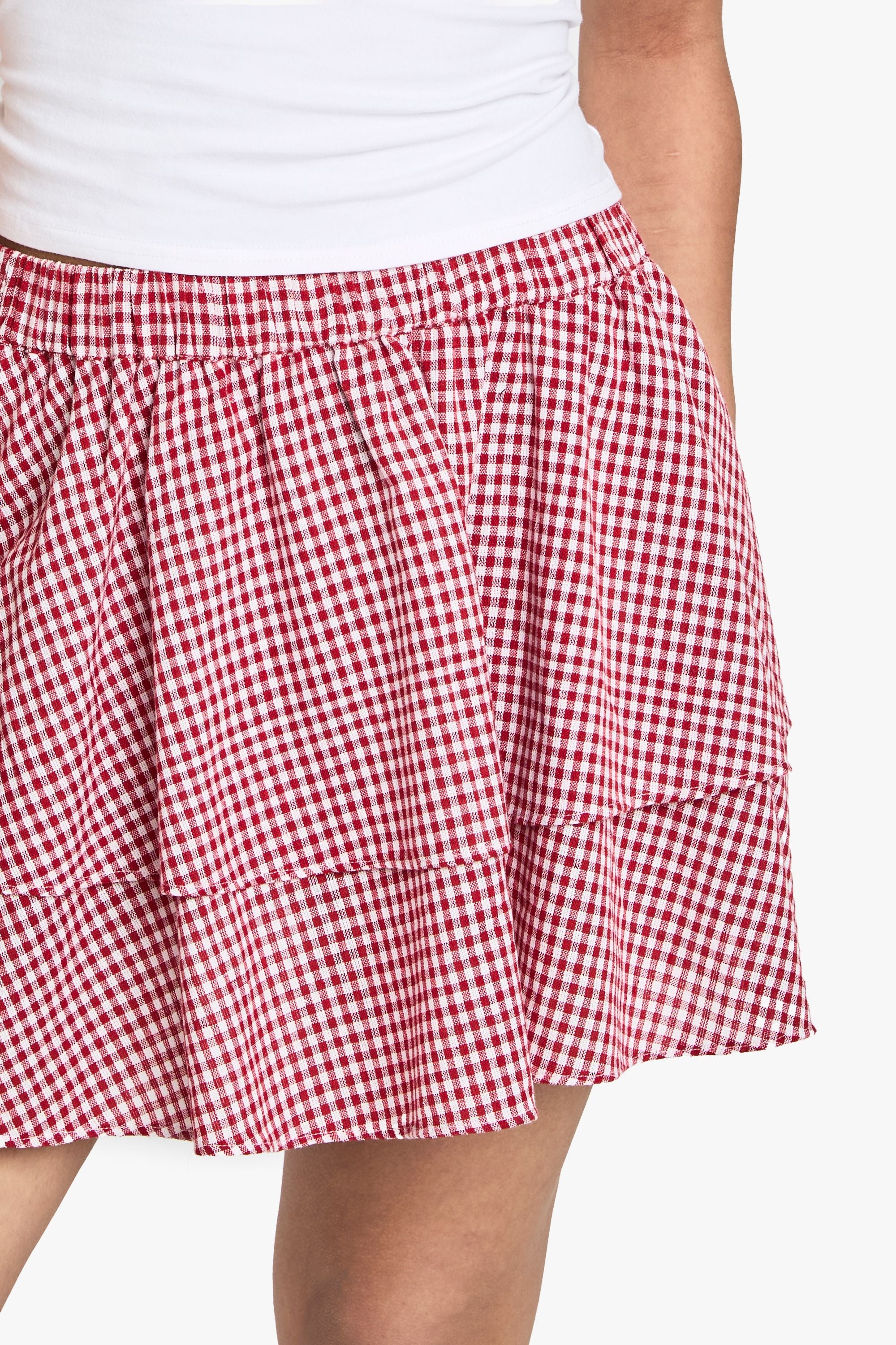 Double Layer Gingham Mini Skirt