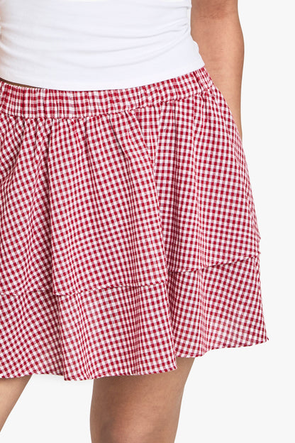 Double Layer Gingham Mini Skirt