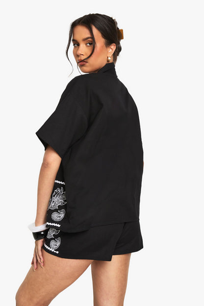 Embroidered Trim Cotton Poplin Shorts