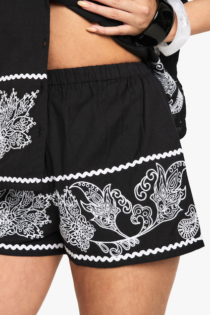 Embroidered Trim Cotton Poplin Shorts
