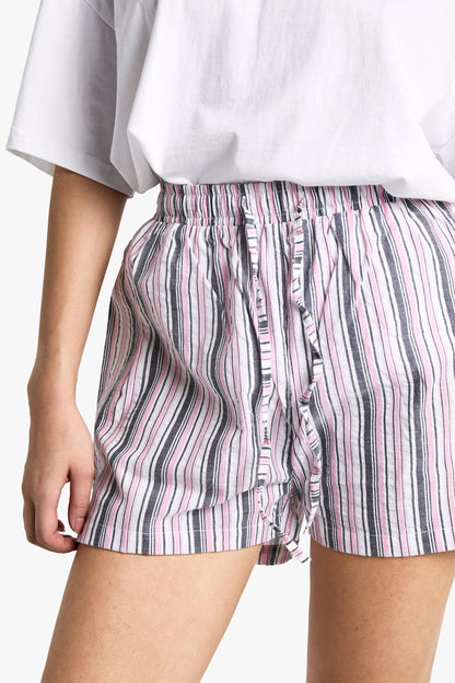 Mixed Stripe Drawstring Waist Shorts