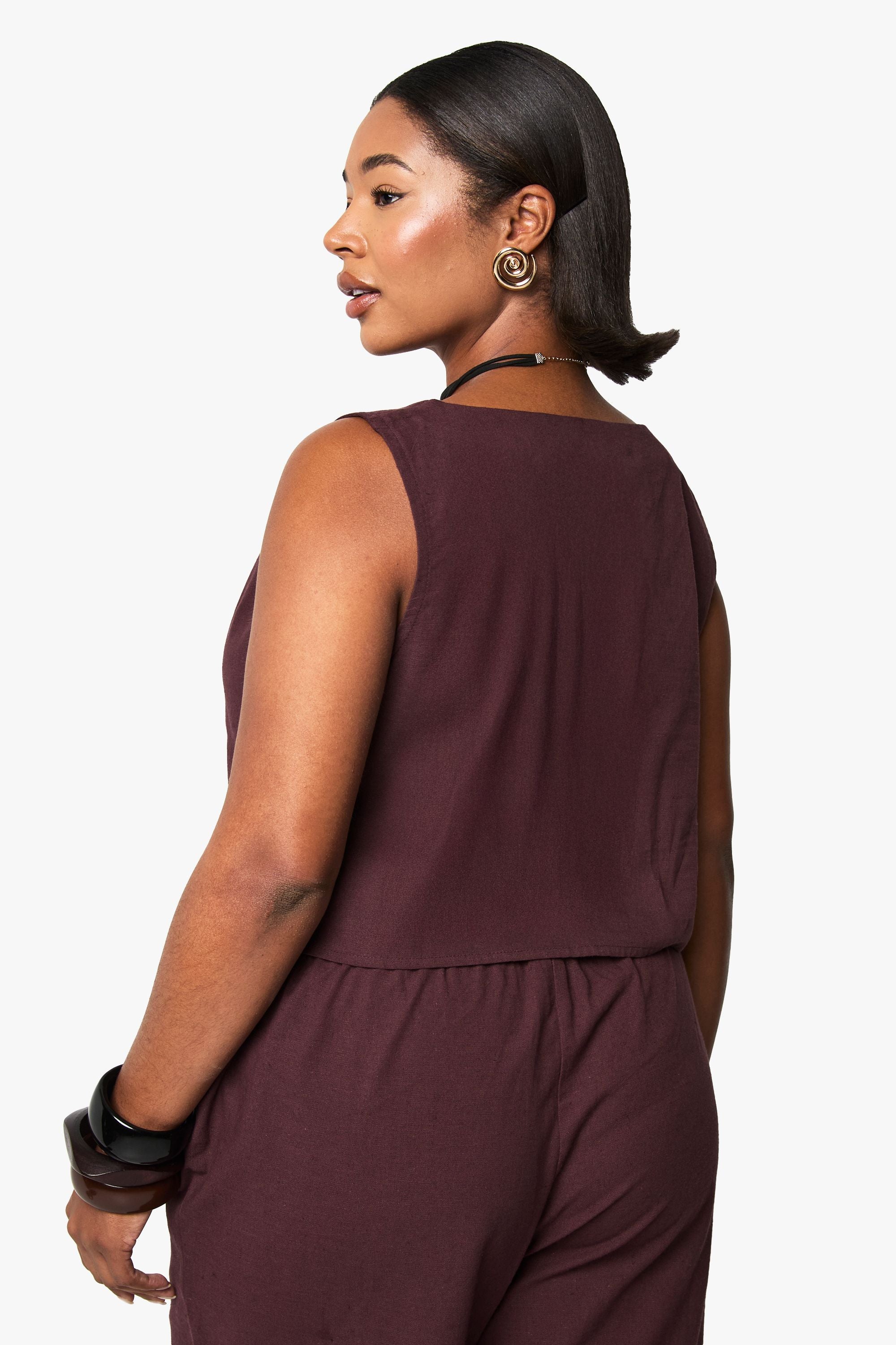 Plus Linen Look Cowl Neck Crop Top