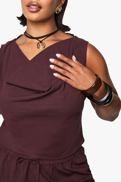 Plus Linen Look Cowl Neck Crop Top