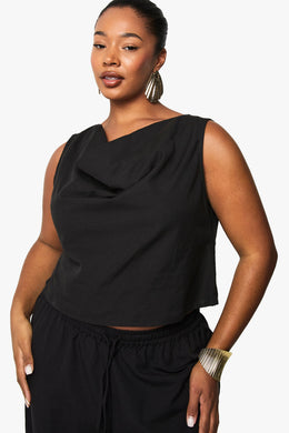 Plus Linen Look Cowl Neck Crop Top