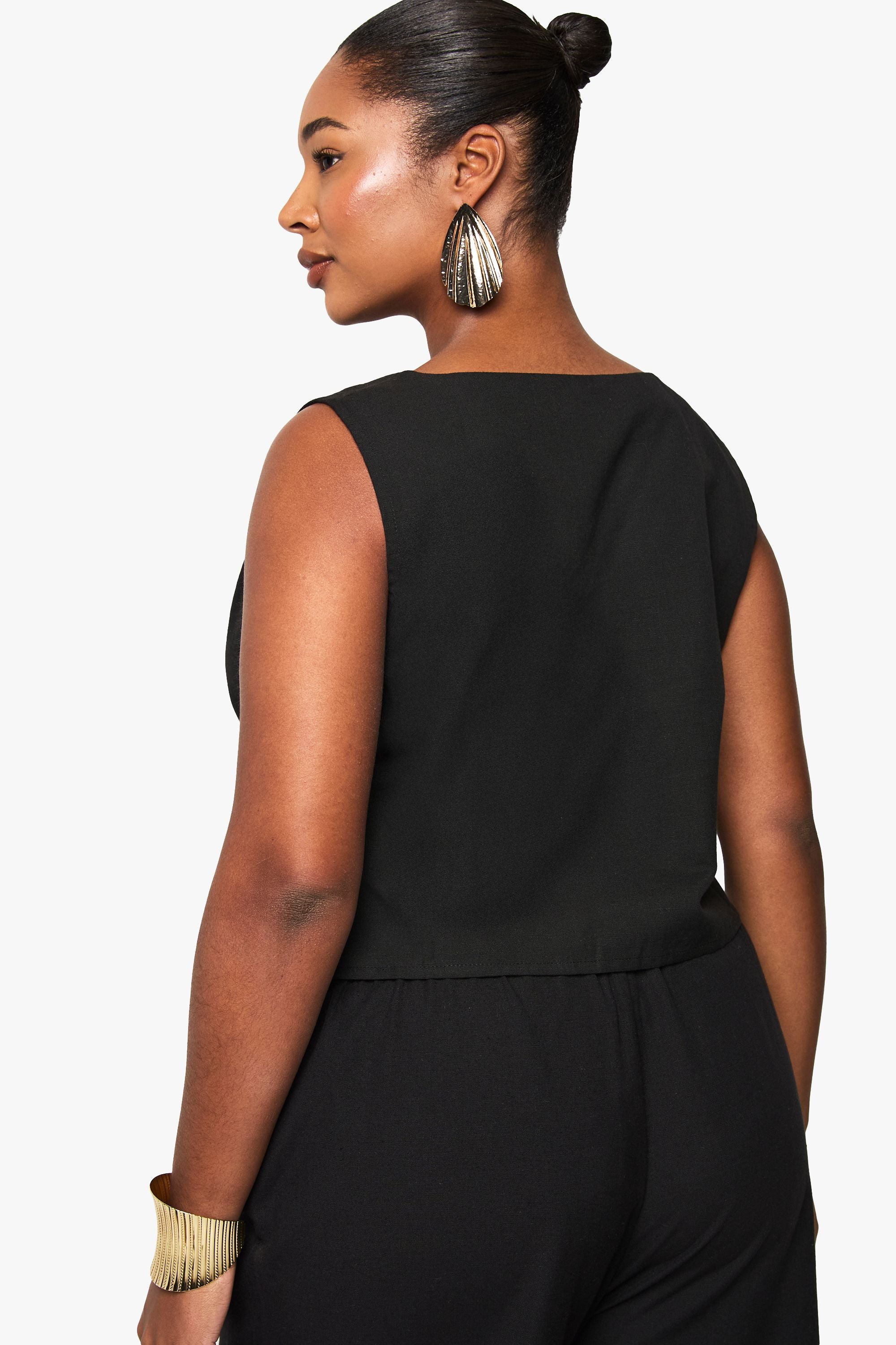 Plus Linen Look Cowl Neck Crop Top