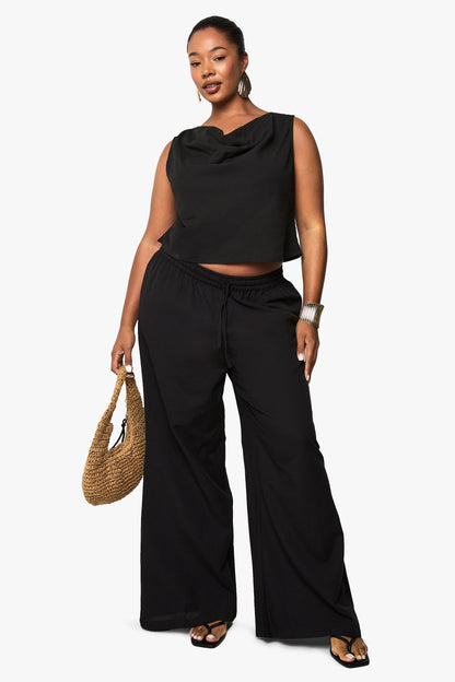 Plus Linen Look Cowl Neck Crop Top