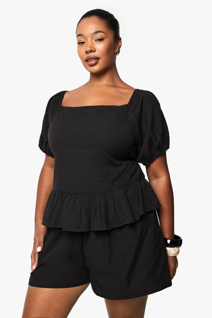 Plus Linen Puff Sleeve Smock Top