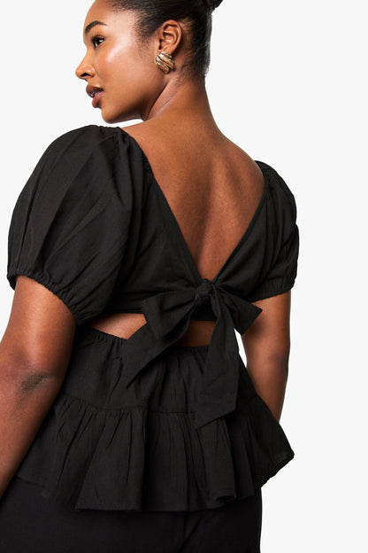 Plus Linen Puff Sleeve Smock Top