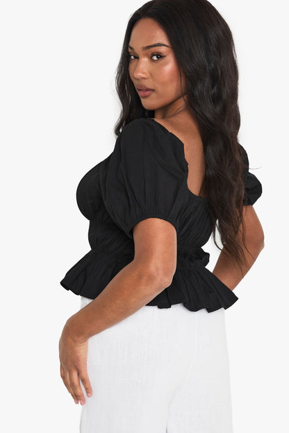 Plus Cotton Shirred Off The Shoulder Top