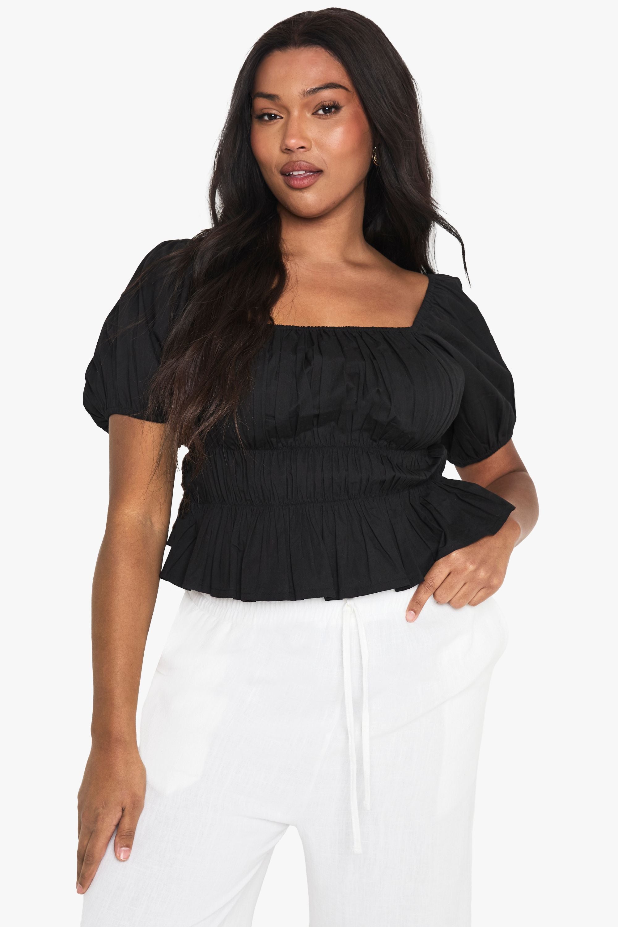 Plus Cotton Shirred Off The Shoulder Top