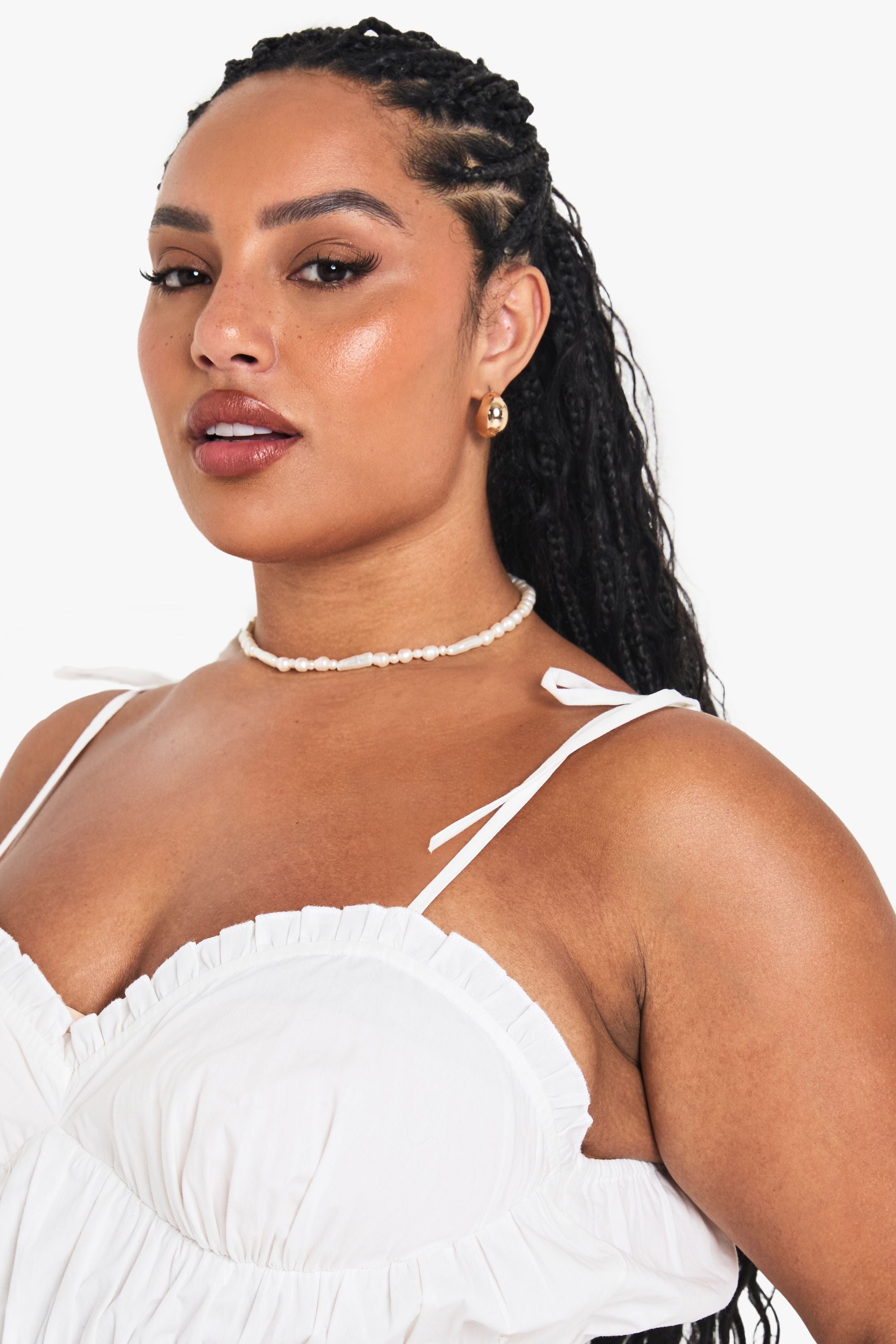 Plus Cotton Shirred Tie Strap Cami Top