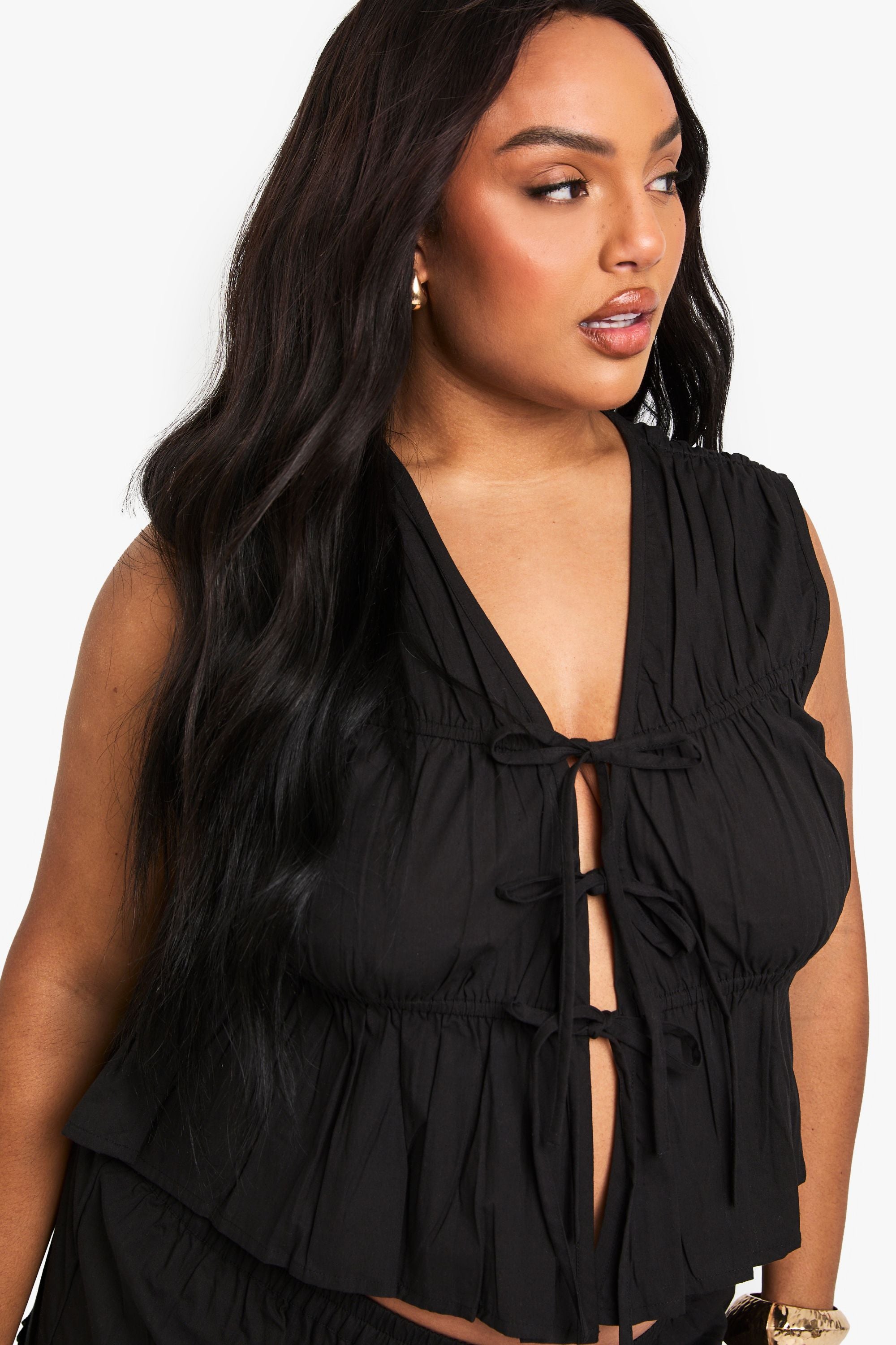 Plus Cotton Tie Front Waistcoat
