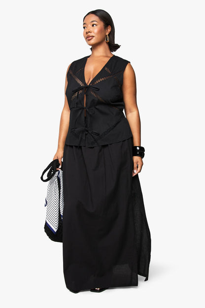 Plus Lace Insert Tie Front Waistcoat