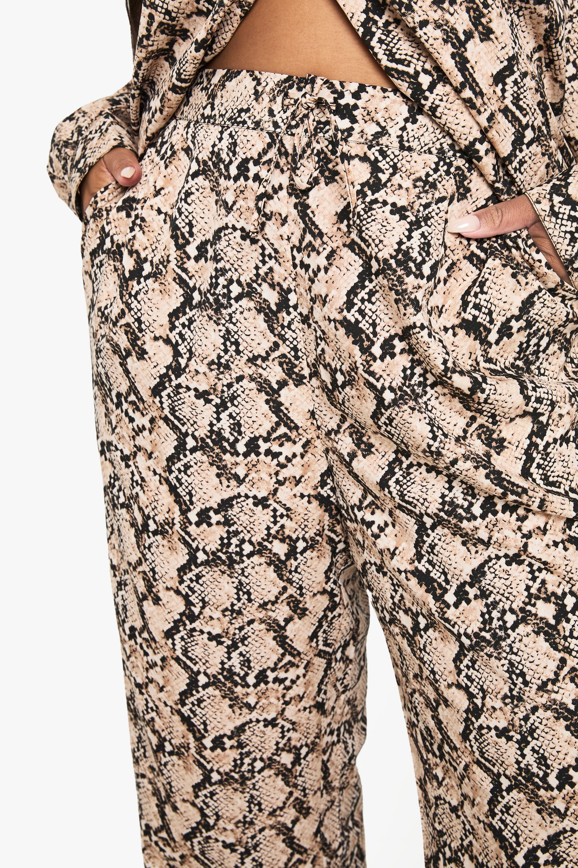 Plus Snake Drawstring Waist Wide Leg Trousers