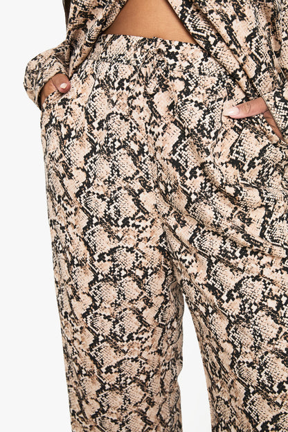 Plus Snake Drawstring Waist Wide Leg Trousers