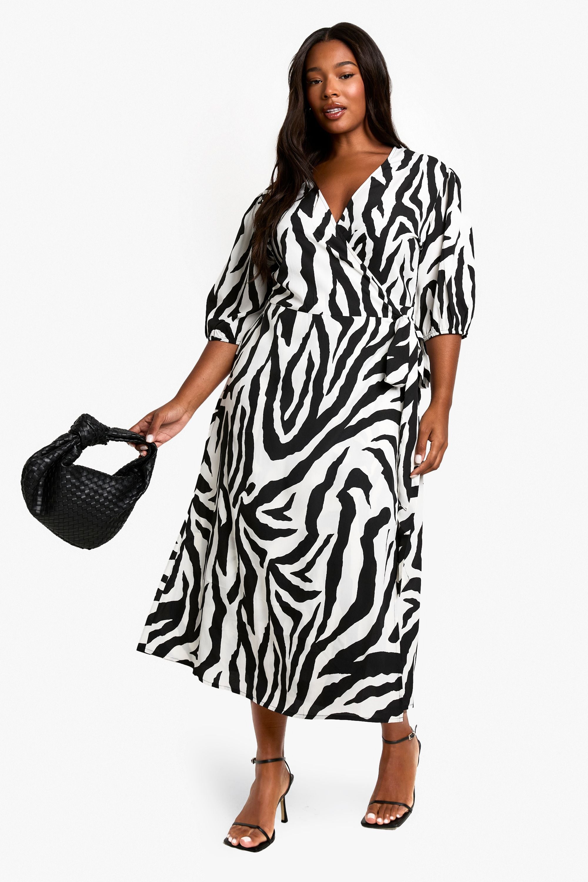 Plus Woven Animal Print Wrap Midi Dress