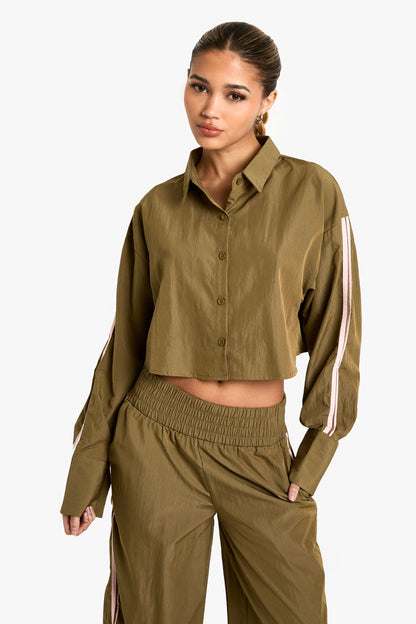 Side Stripe Woven Crop Shirt