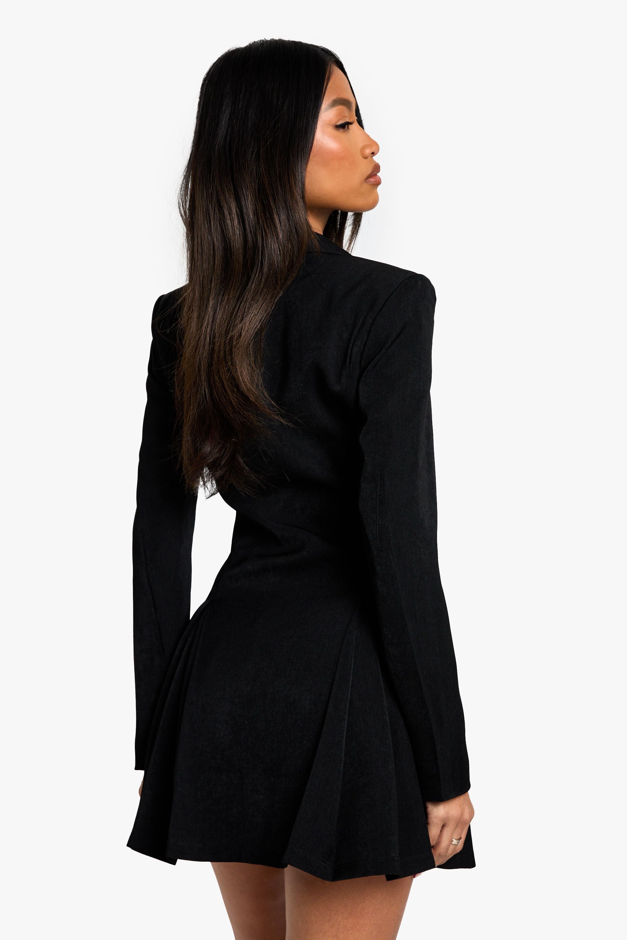 Tailored Hook & Eye Detail Cinched Waist Blazer dress