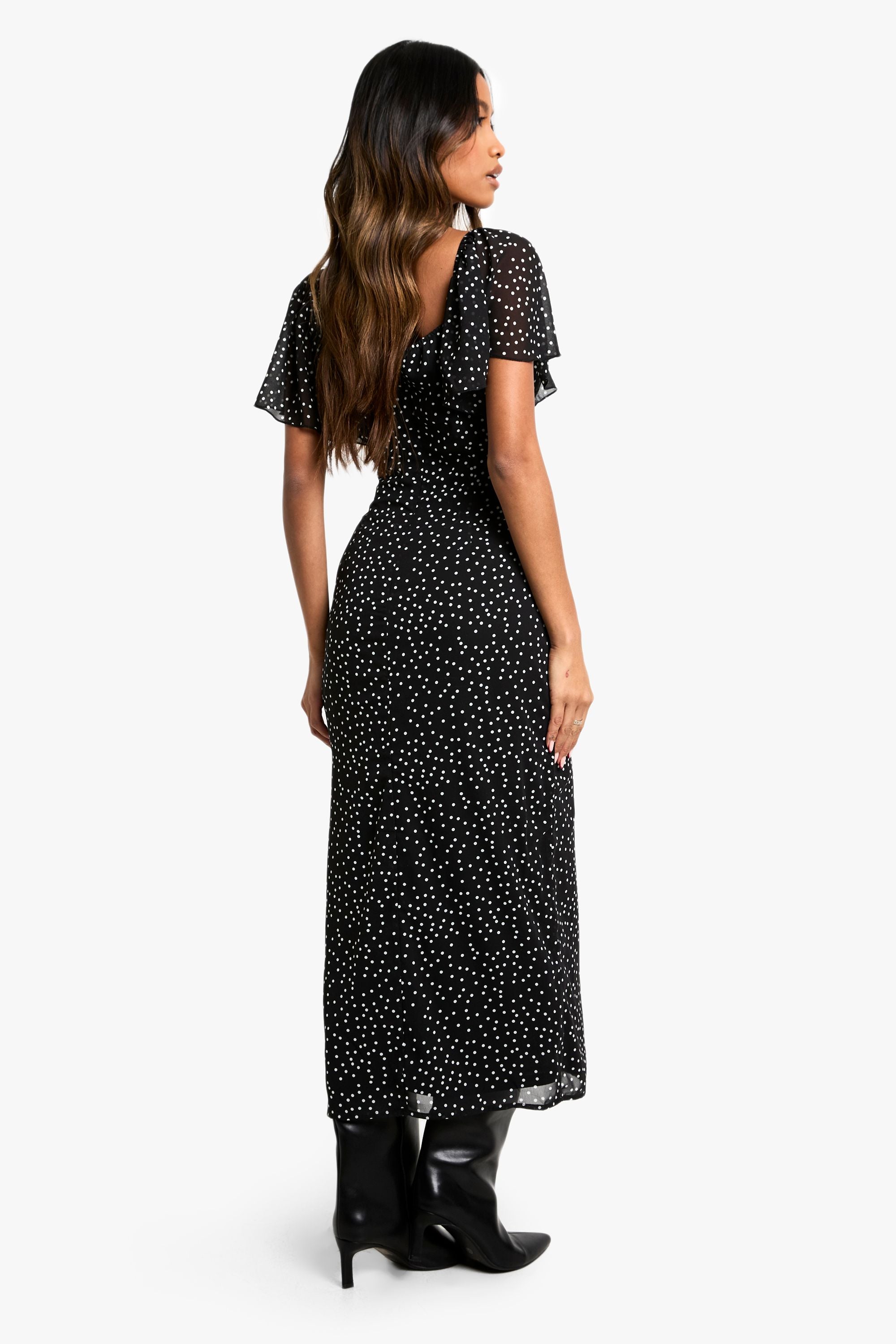Polka Dot Angel Sleeve  Midaxi Dress