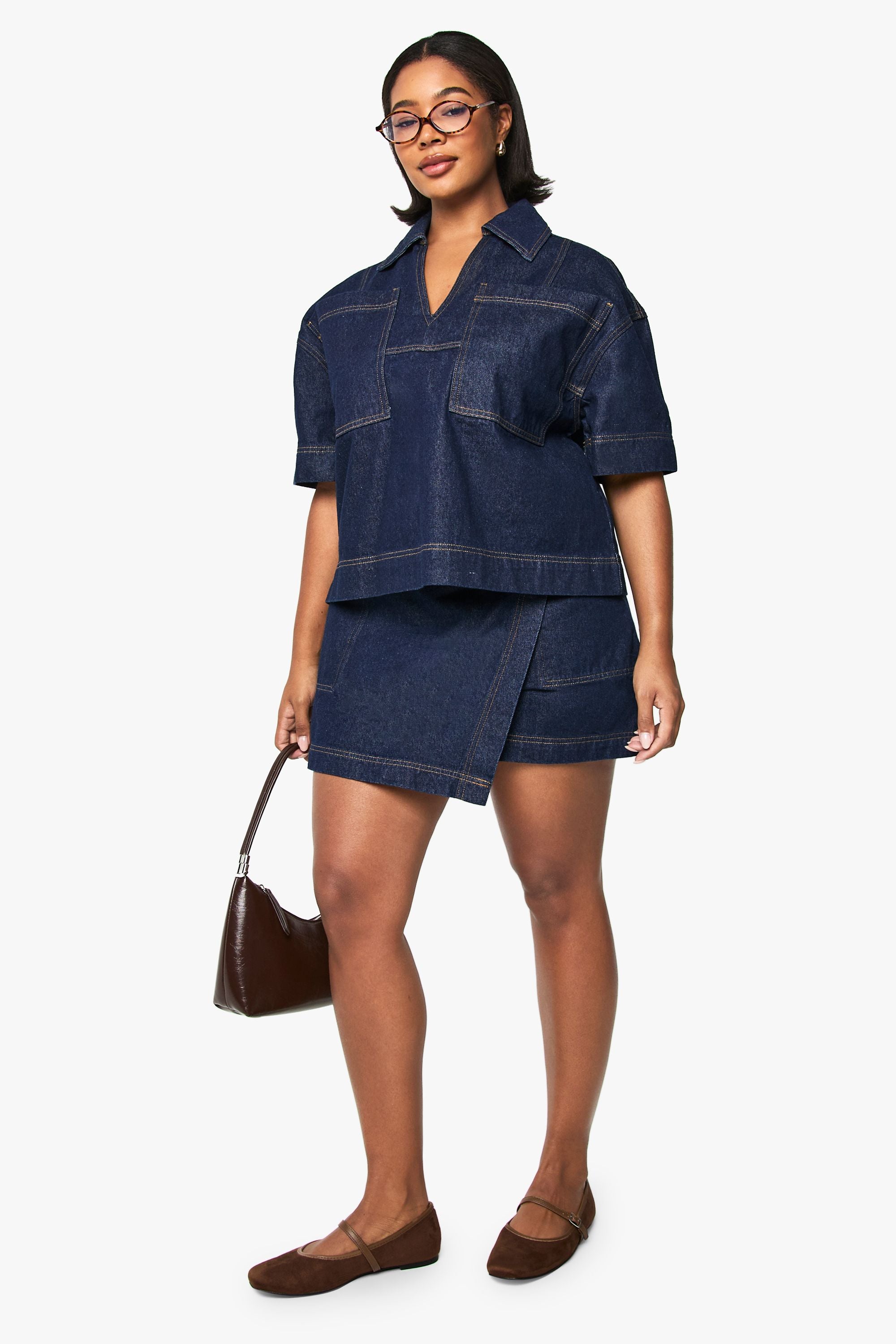 Plus Denim Wrap Skort