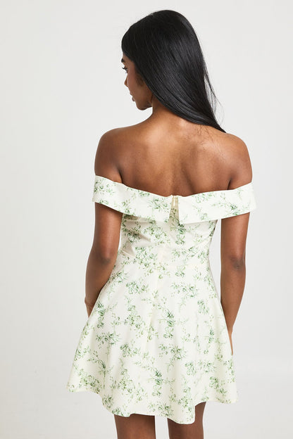 Floral Print Bardot Skater Mini Dress