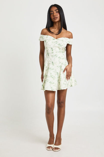 Floral Print Bardot Skater Mini Dress