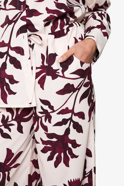 Basic Woven Large Floral Drawstring Wide Leg Trousers