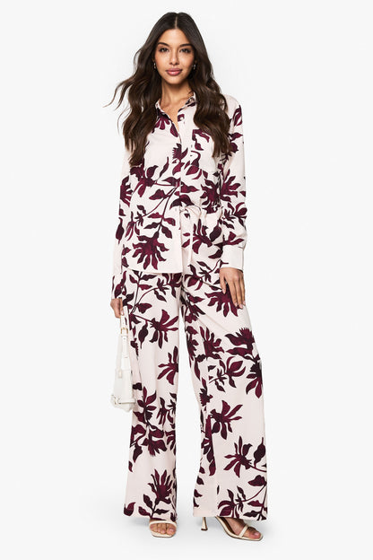 Basic Woven Large Floral Long Sleeve Shirt