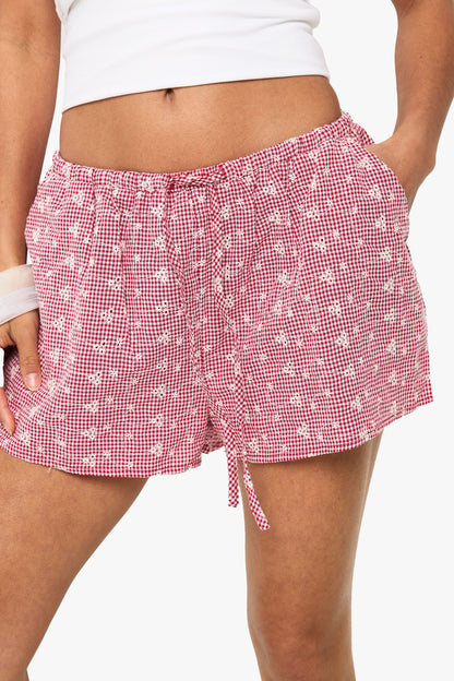 Petite Embroidered Gingham Shorts